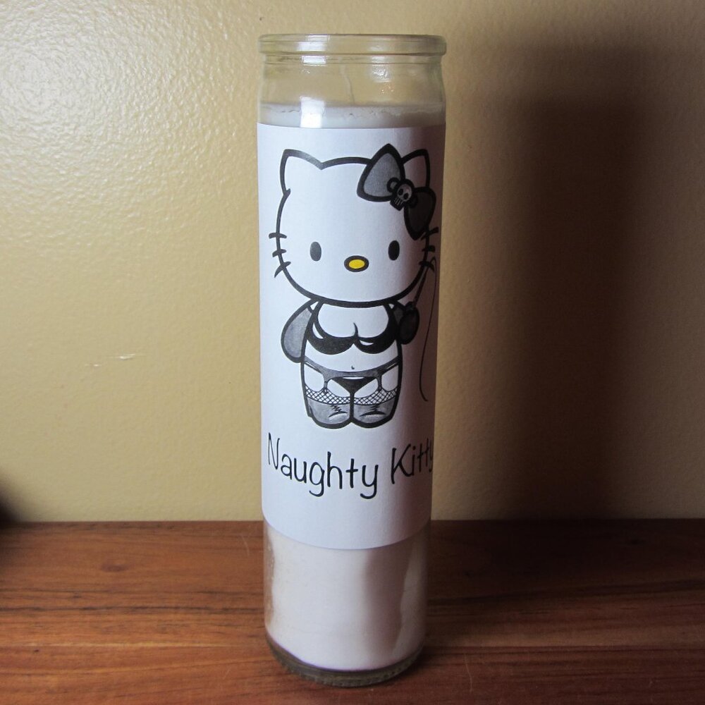 HELLO naughty dominatrix kitty seven day altar prayer candle (H253)